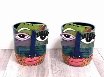 Abstract Face Planter Pots Set of 2🪴