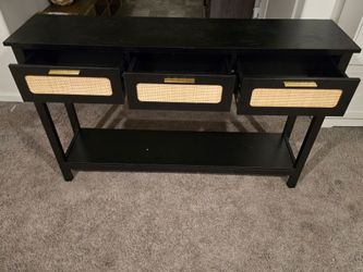 Black Console Table with Cane Drawers