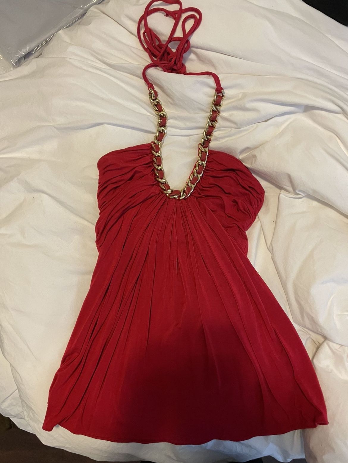 Sky Halter Top with Gold and Leather Chain 