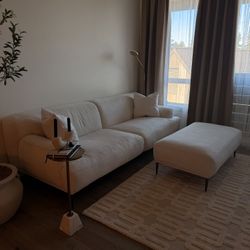 Ivory Sofa with Ottoman – Seats 4 – $1,350
