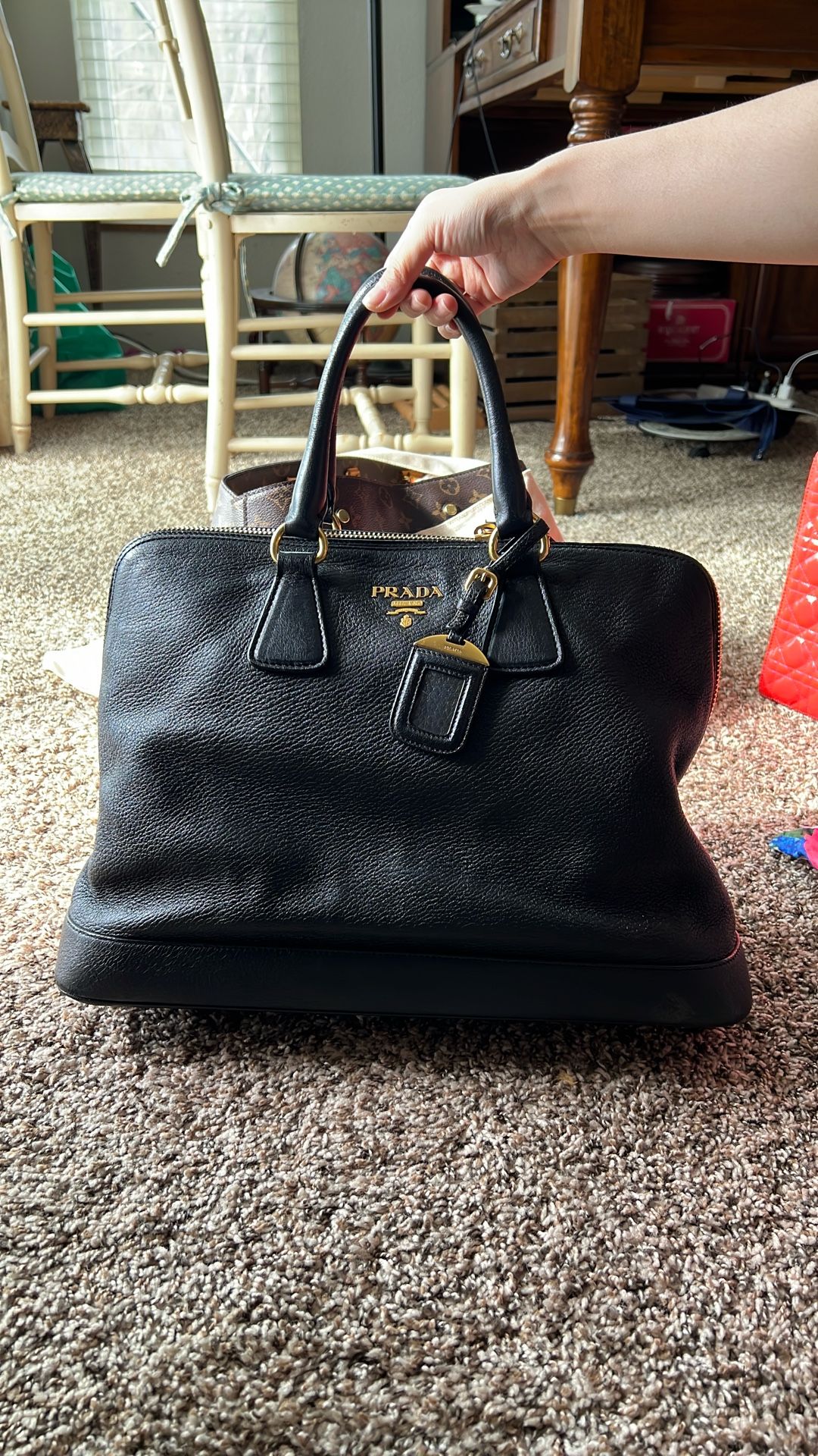 Prada Black Saffiano Leather Double Top Handle Bag 