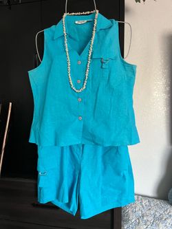 Selene Sport XL Blue Linen Blend Sleeveless Top & Shorts Set