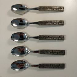 5- Vintage Spoons, Pewter And Stainless Steel