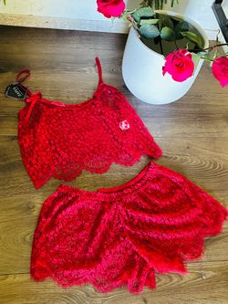 Red Lace Cami and Shorts Set