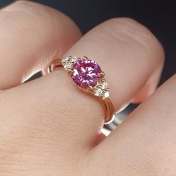 Platinum over Sterling Silver Lab Grown Pink Diamond Ring