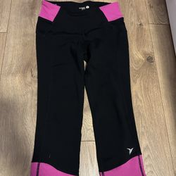 Old Navy Women Black Pink Elastic Waist Activewear Yoga Pull On Capri Leggings S