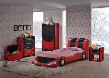 New! Andretti Collection: Red & Black Twin Racecar Bedroom Combo $39 Down (NO CREDIT CHECK FINANCING)