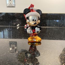 Vintage Disney Blown Glass 5" MICKEY MOUSE With Sparkling Candy Cane Ornament 