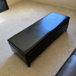 Extra Long Black Leather Ottoman with Storage 50”x19”x15”