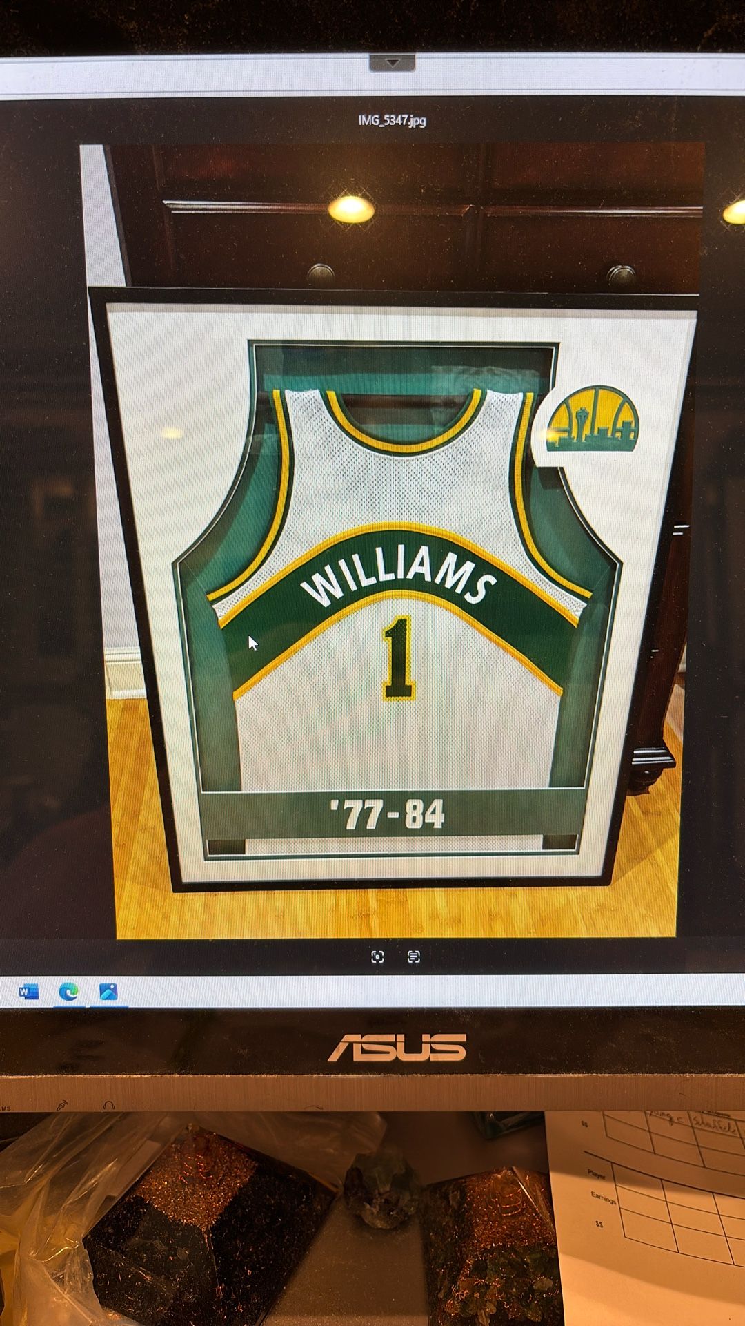 Gus Williams Framed Jersey Given To Him For Retiring His Number By The Seattle Supersonics