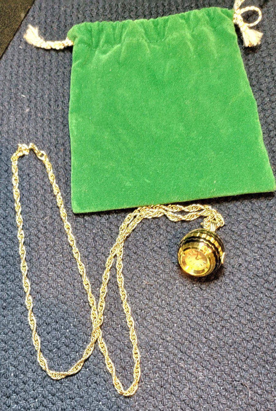 Caravelle 24" Necklace with Swiss Movement Automatic Gold Tone Ball Pendant  Watch