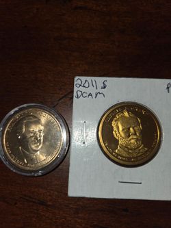 2 - gold-plated $1 presidential coins
