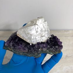 Amethyst w calcite crystal cluster mineral specimen
