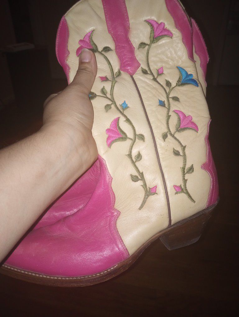 Pink Floral Boots, Size 8 