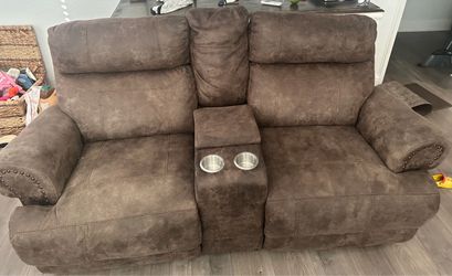 Brown Reclining Loveseat with Console
