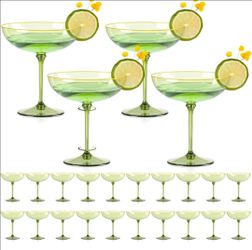 24 PCS Plastic Coupe Glasses 9 oz Sage Green Detachable Gold Rim Martini Glass Espresso Champagne Cocktail Cups Disposable Vintage Margarita Glassware