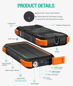 BLAVOR 20000mAh Solar Power Bank - Fast Wireless Charging & Waterproof