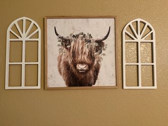Framed Highland Cow Wall Art with Greenery