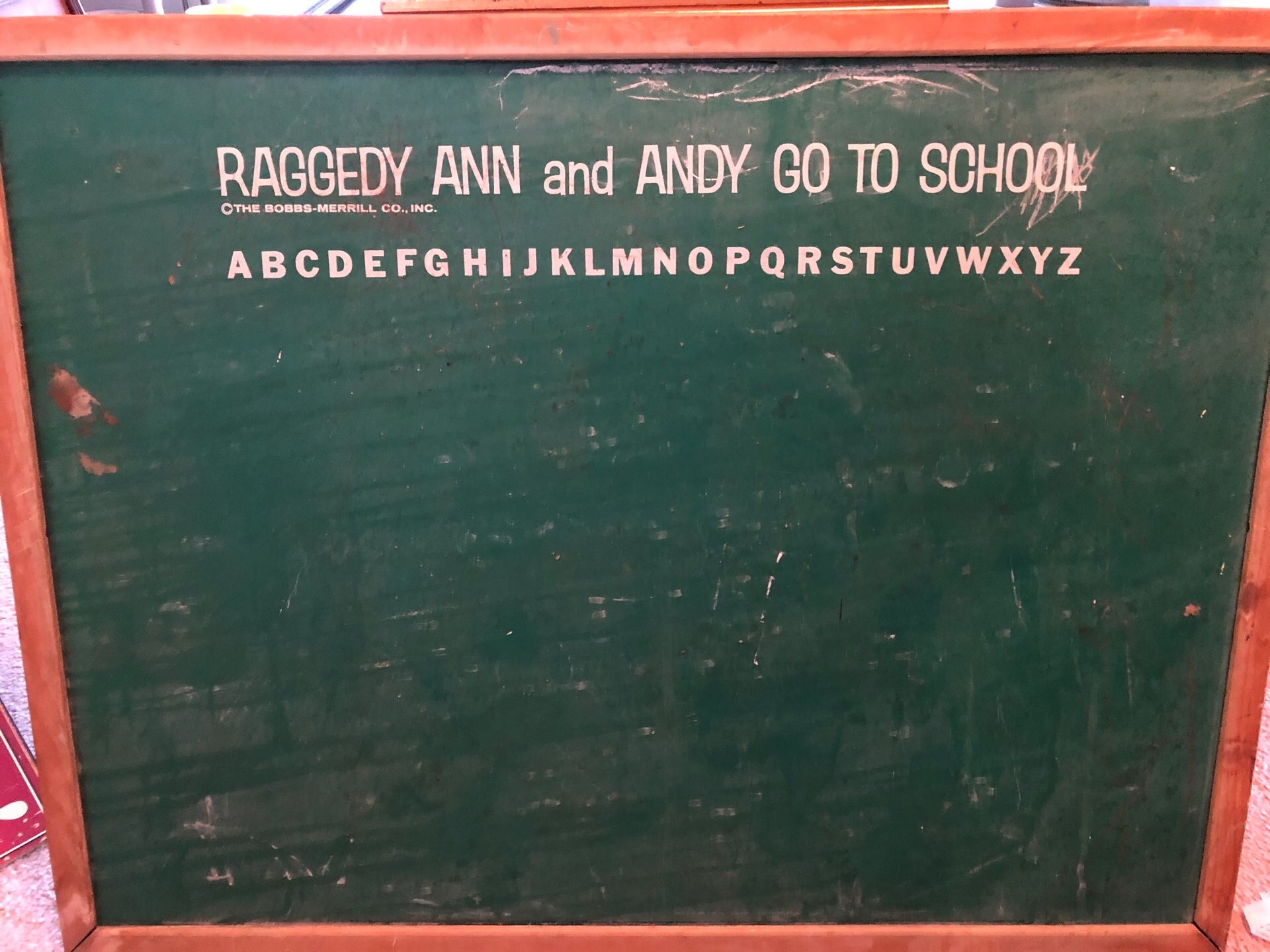 Raggedy Ann and Andy Go To School chalk board