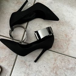 Vogue Runway Dress Shoes Ankle ALLSAINTS silver belt bangle wrap dress shoes cuff heels bangle ankle pumps sexy