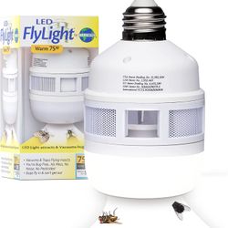 Bug Zapper Light Bulb Alternative - 75-watt Warm LED Bug Light Vacuums in & Traps Flying Bugs to Create Insect Fly Control | Portable Fly Killer Bug L