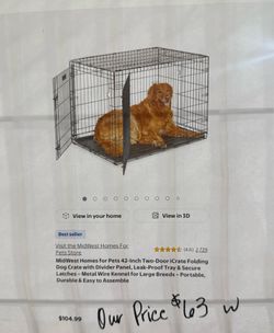 MidWest Homes for Pets Enhanced Double Door iCrate Dog Crate, 42.13L × 27.76W × 30.32H inch, Black