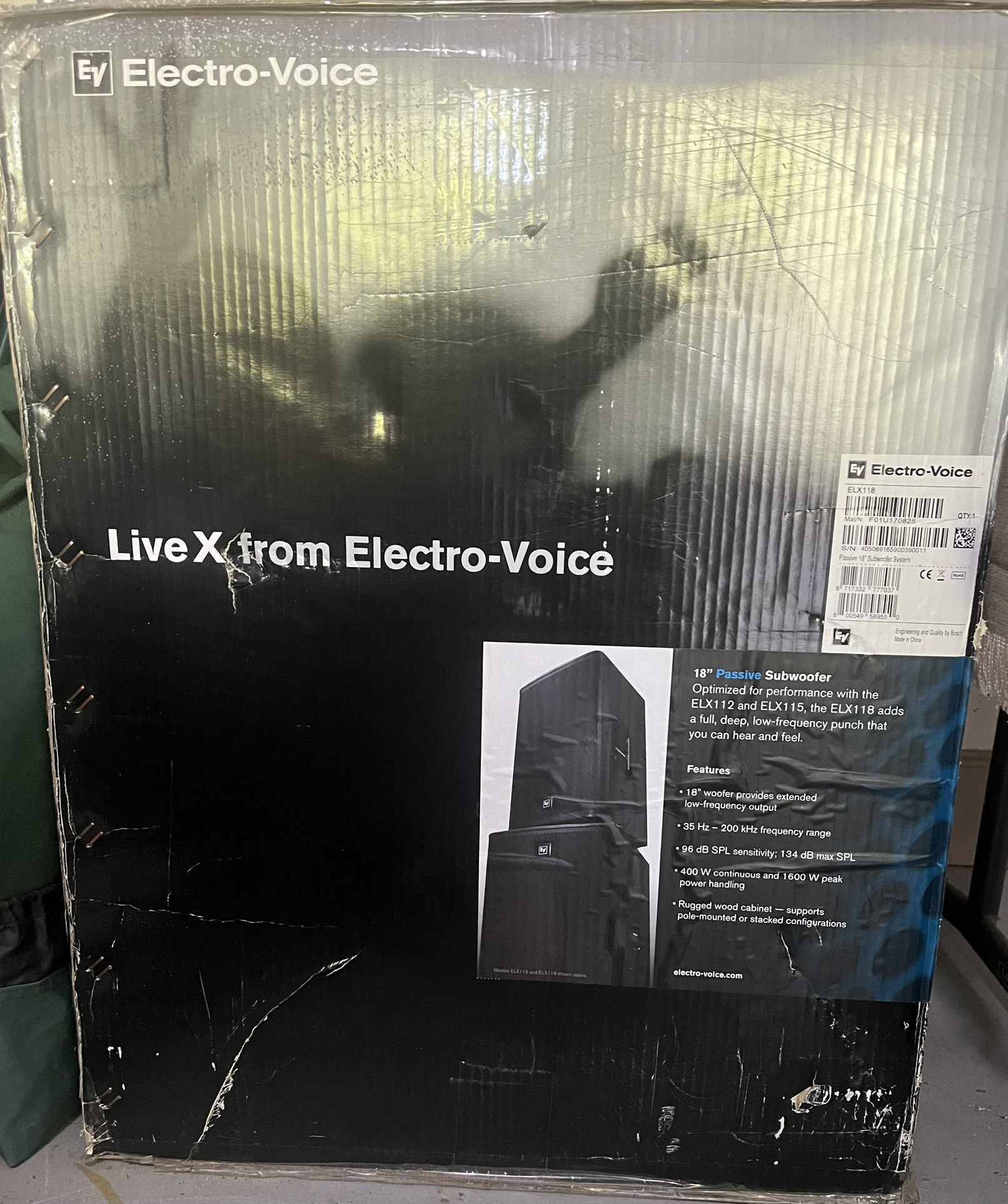 1 Electro voice 18 “ Passive Subwoofer