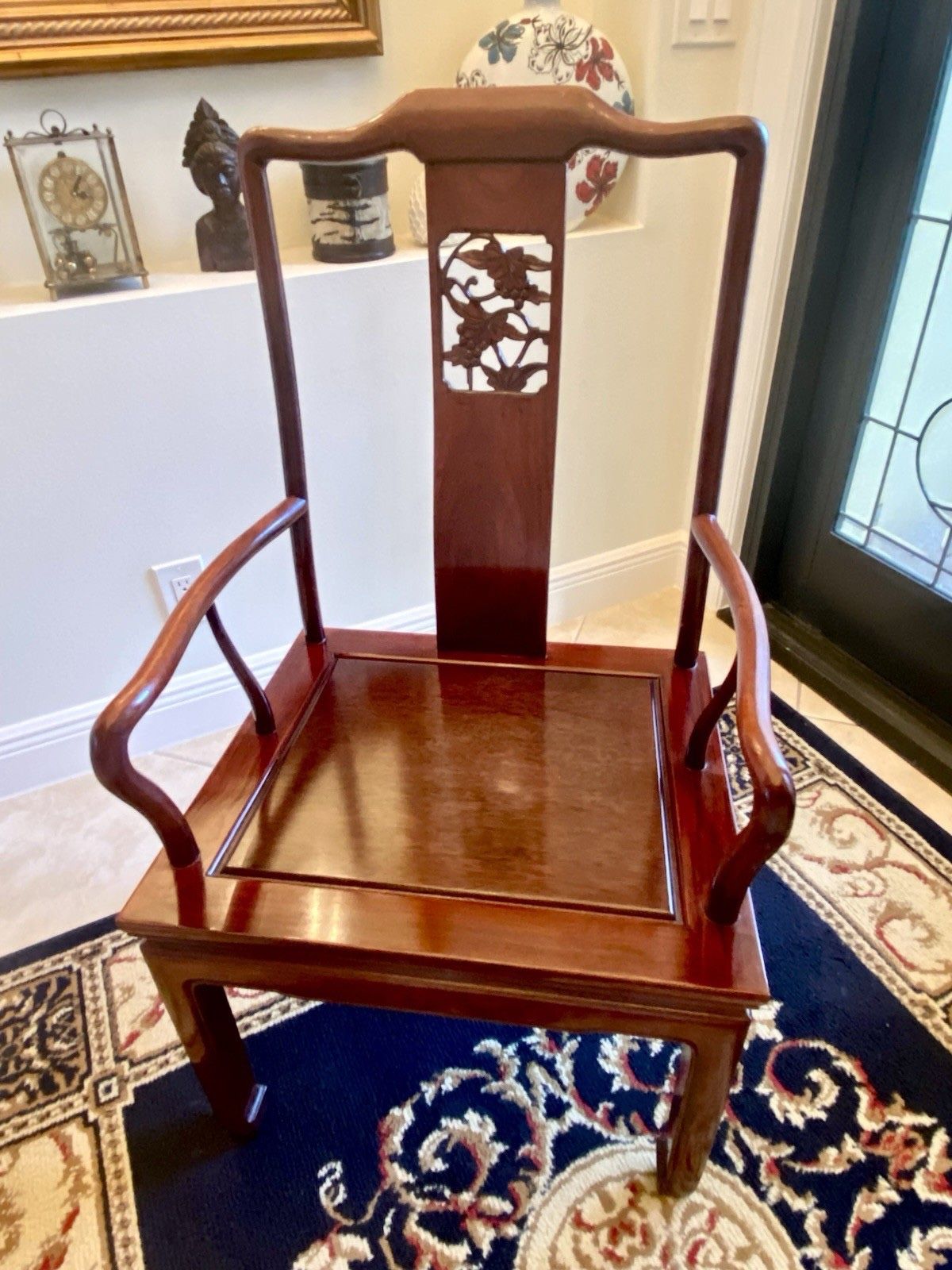 Dark Cherry Rosewood Oriental Arm Chair Grapes Vines