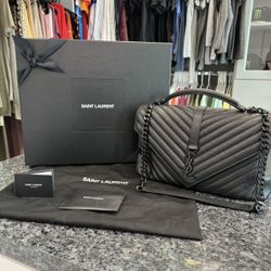 College Large Flap YSL Shoulder Bag in Quilted Leather