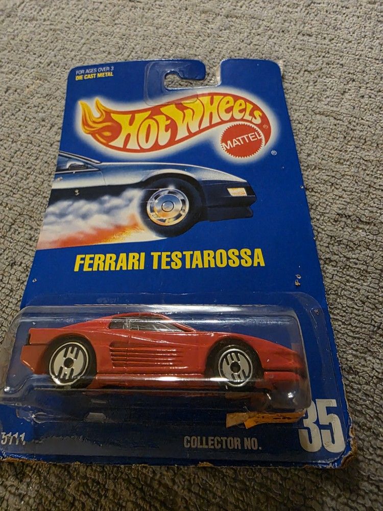 Hot Wheels Ferrari Testarossa 35 - Red, Chrome Uh Wheels - Blue Card