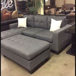 Sofa Gray Fabric with XL Ottoman Couch🤩Brand New