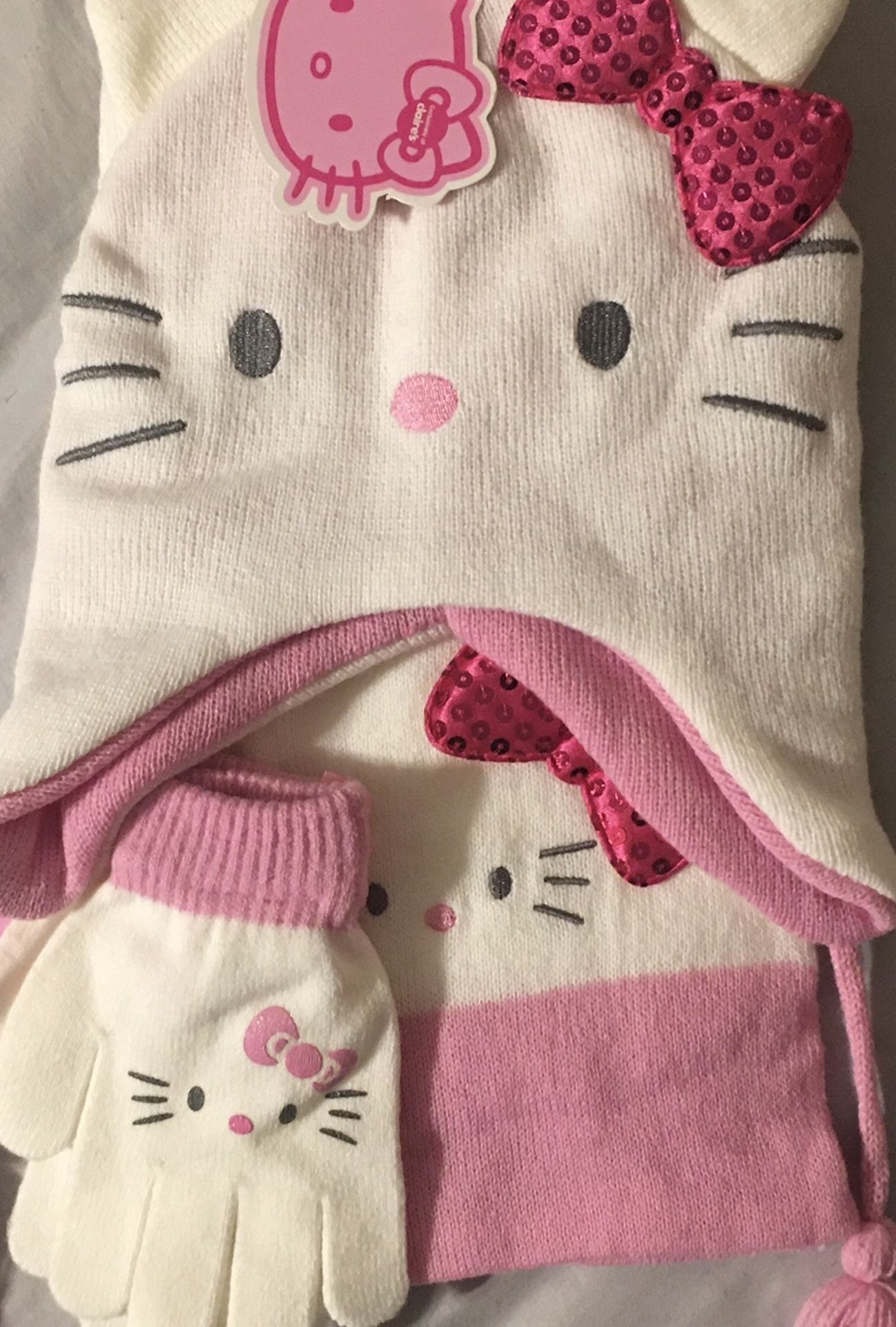 Hello Kitty Girls 3 Piece Cold Weather Set - White/Pink New with Tags