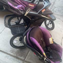 Black And Purple Stroller And Car Seat  With Bracket