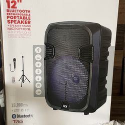 QFX 12” Bluetooth Portable Rechargeable Speaker  With Microphone, Speaker Stand &  LED Party Lights 🔊🎤