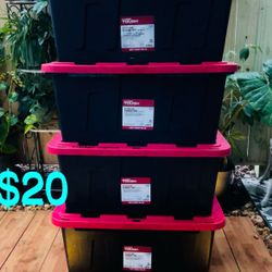 $20 For all 4 Heavy Duty Storage totes with snap lid,Stackable containers like new