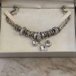 Multi charm silver necklace with stones - Pandora or Brighton like
