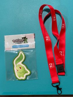 Chikorita patch with a Nintendo switch 2 neck wear