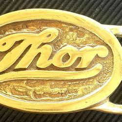 Vintage Solid Brass THOR Motorcycle Co. Belt Buckle (1970's)