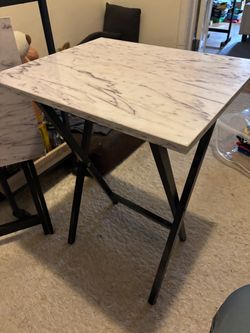 Folding Tray Table with Marble-Print Top