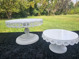 $45.00 - (2) Party/Weddings/Bakers & Decorators Pedestal Base Metal Stands!  Gorgeous  Border Accents!