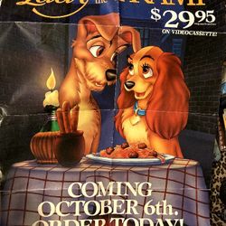 26×40 1987 Disney's Lady & The Tramp VHS Promo Poster 