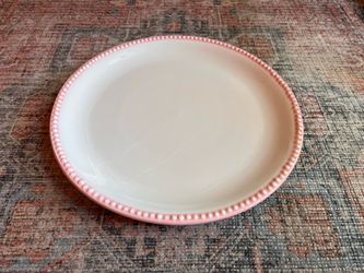 Dinner plates -Pink rim dot edges and white glossy center