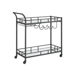 Bar Cart with 2 Mirrored Shelves, Wine Holders, Glass Holders Home Bar Serving Cart, Wine Cart, for Kitchen, Dining Room, Matte Black, 15 x 33.9 x 35.