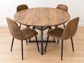 Wooden Round Dining Chairs Dining Table Set 5 Pieces Vintage Style