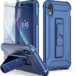 ORETech for iPhone XR Case, with[2 x Tempered Glass Screen Protector] 5 in 1 Military Grade Shockproof Protective Silicone TPU Bumper+Hard PC Slim Thi