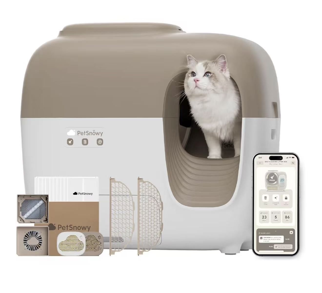 PetSnowy Self-Cleaning Automatic Cat Litter Box with Odor Control TiO2 System (used) $180 