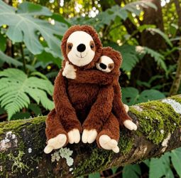 Mom With Attached Baby Plush Sloth Stuffed Animal 18" Soft Hook And Latch Hands. The selected region features a shaggy brown sloth stuffed animal carr