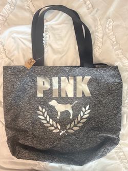 PINK Victoria's Secret Gray Silver Logo Tote Bag