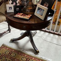 Drum Table- Leather Top