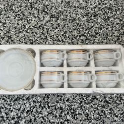 Set Of 6 Espresso And Saucer Ceramic Cups Mugs 